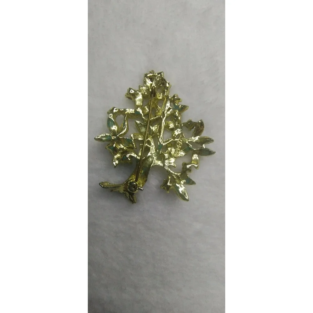 Dodds‎ Vintage Tree of Life Brooch Gold Tone Emerald Green Rhinestone Pin